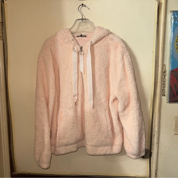 Bebe pink logo Sherpa jacket with hoodie women’s size Large - Picture 12 of 12